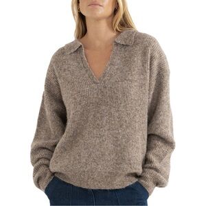 OAK + FORT Brown V-Neck Sweater